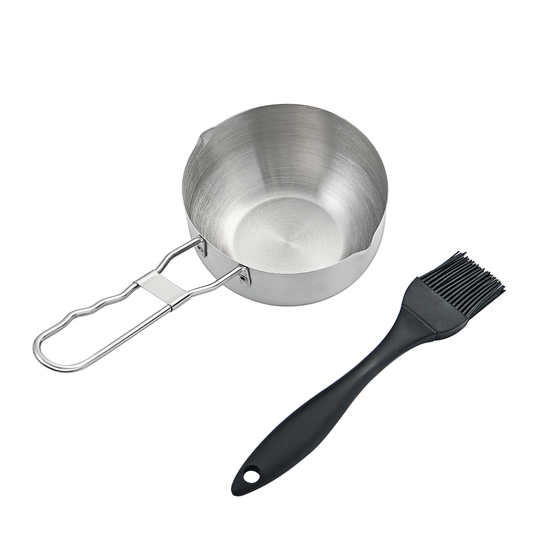 Stainless steel sauce pan with silicone brush