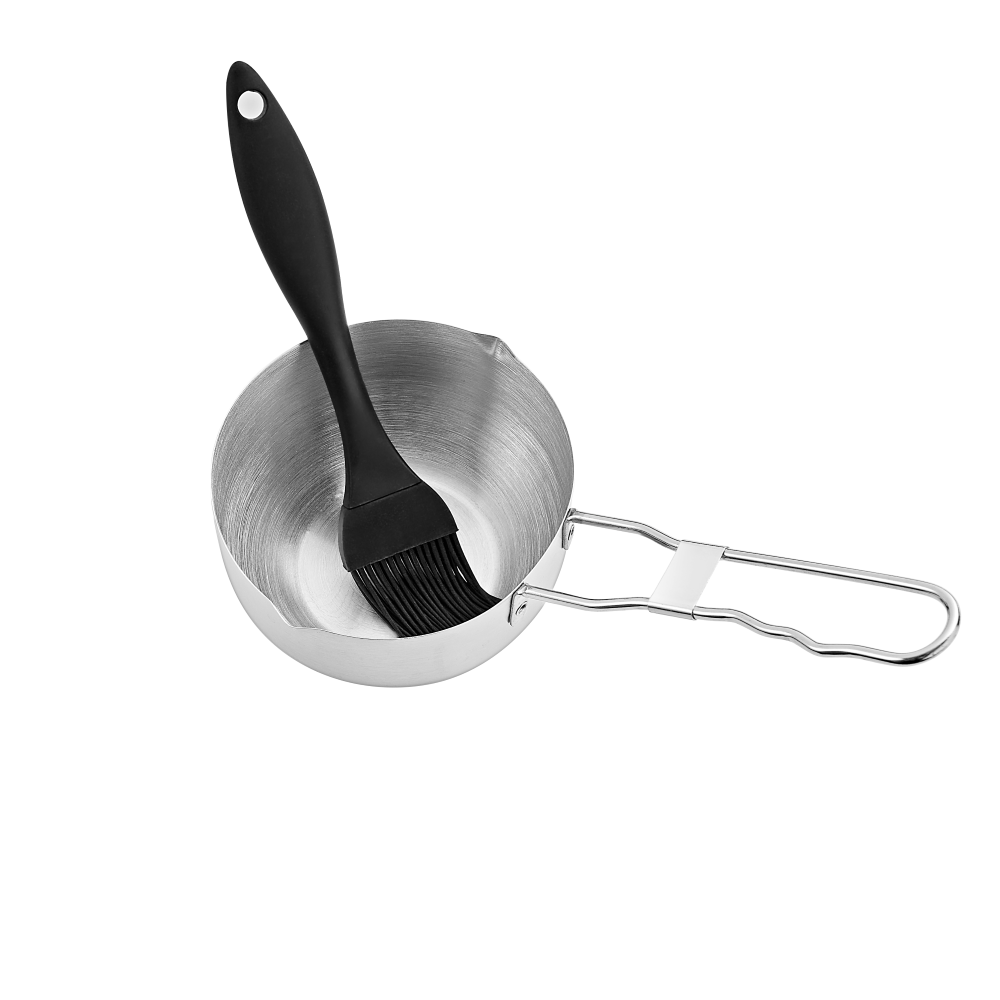 Stainless steel sauce pan with silicone brush