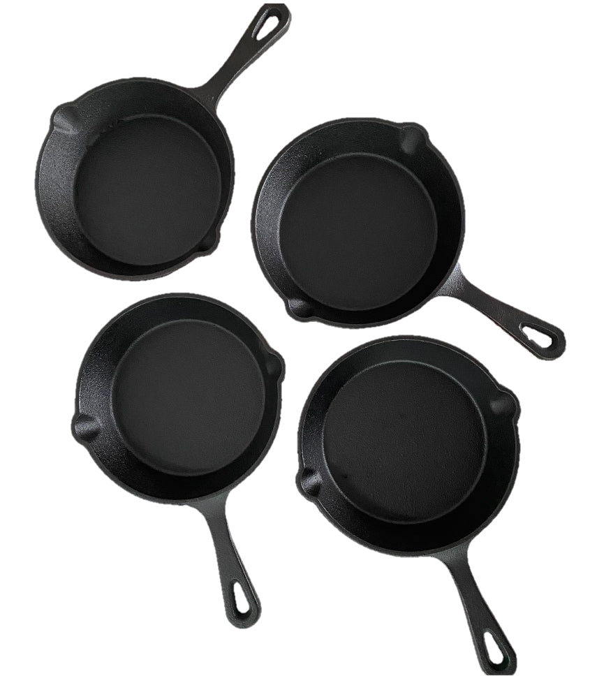 Gietijzeren pan - Skillet - set van 4 stuks - 16cm - voorgekruid